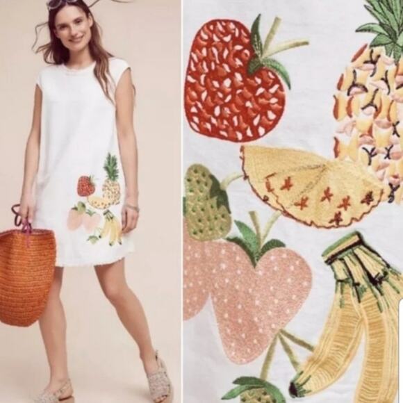 Holding Horses Anthropologie White Linen Fruit Salad Dress size small - Picture 2 of 13
